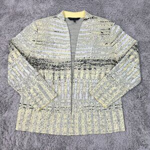 Ming Wang Sweater Women PXL Yellow Black Abstract Long Sleeve Cardigan